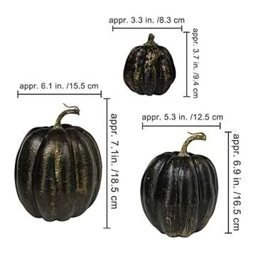 Winlyn 7 Pcs Assorted Artificial Gold Brush Black Pumpkins Rustic Decorative Halloween Pumpkins Faux...