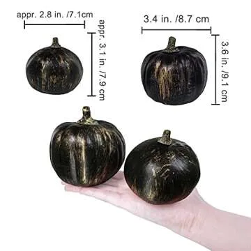 Winlyn 7 Pcs Assorted Artificial Gold Brush Black Pumpkins Rustic Decorative Halloween Pumpkins Faux Foam Pumpkins for Fall Halloween Thanksgiving Tabletop Centerpiece Mantel Kitchen Decor