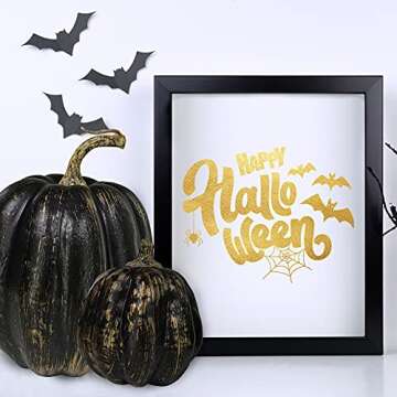 Winlyn 7 Pcs Assorted Artificial Gold Brush Black Pumpkins Rustic Decorative Halloween Pumpkins Faux Foam Pumpkins for Fall Halloween Thanksgiving Tabletop Centerpiece Mantel Kitchen Decor