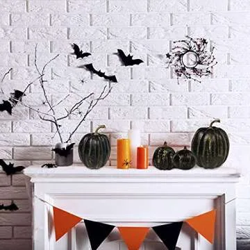 Winlyn 7 Pcs Assorted Artificial Gold Brush Black Pumpkins Rustic Decorative Halloween Pumpkins Faux Foam Pumpkins for Fall Halloween Thanksgiving Tabletop Centerpiece Mantel Kitchen Decor