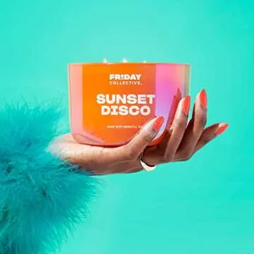 Friday Collective Sunset Disco Candle, Citrus Scented, Made with Essential Oils, 3 Wicks, 13.5 oz