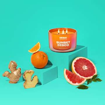 Friday Collective Sunset Disco Candle, Citrus Scented, Made with Essential Oils, 3 Wicks, 13.5 oz