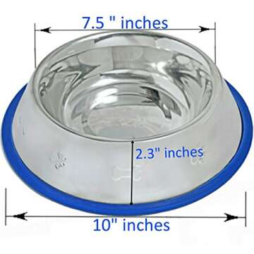 Set of 2 Etched Stainless Steel Dog Bowls, Easy to Clean with Non-Skid No-Tip Silicone Ring, Feeding Bowls for Dogs (2 Pak / 32oz Each Bowl)
