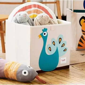 3 Sprouts Toy Storage Organizer: Toy Box Cube Organizer for Playroom, Nursery - Foldable Storage Bin - Peacock
