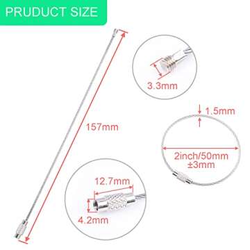 12 Pack Metal Luggage Tag Loops Holder Women 6" Wire Keychain Cable Key Chain Rings for Crafts Keyri...