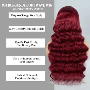 99J Burgundy Body Wave Lace Front Wigs Human Hair 200% Density 13x4 HD Transparent Lace Frontal Wigs Human Hair Pre Plucked Glueless Wine Red Colored Lace Front Wigs for Women (20 Inch)