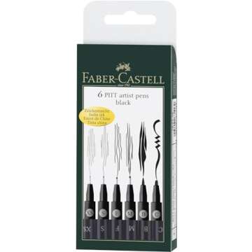 Faber-Castell F167116 Pitt Artist Pen Wallet of 6 with Assorted Tips - Black