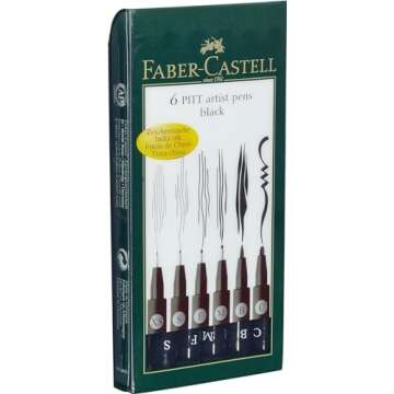 Faber-Castell F167116 Pitt Artist Pen Wallet of 6 with Assorted Tips - Black