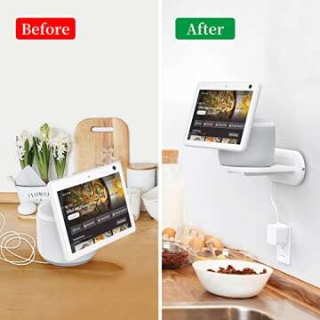 PlusAcc Show 10 Wall Mount Stand - Holder Mount for Echo Show 10 3rd Gen, Space Saving Alexa Echo Show 10 Accessories Bracket Shelf (White)