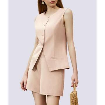 Casly Lamiit Women 2 Piece Outfits 2025 Spring Summer Sets High Wasited Shorts Pants Matching Set Aesthetic Outfits Sleeveless Top Clothing Beige M