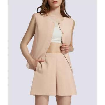 Casly Lamiit Women 2 Piece Outfits 2025 Spring Summer Sets High Wasited Shorts Pants Matching Set Aesthetic Outfits Sleeveless Top Clothing Beige M
