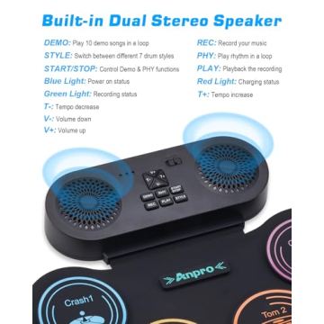 Anpro Electric Drum Kit with 9 Pads and Speakers