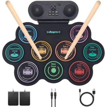 Anpro Electric Drum Kit with 9 Pads and Speakers