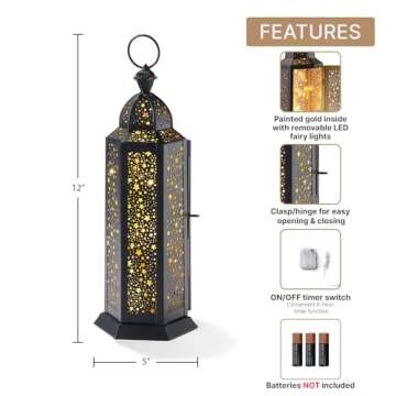 LampLust Moroccan Lantern Decorative Indoor, 12 in Decorative Lanterns for Home Decor, Black & Gold ...