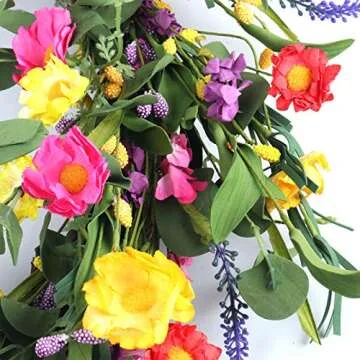 WINDUDU 24 Inch Summer Wreath for Front Door Artificial Eucalyptus Wreath Large Summer Lavender Floral Wreath Flower Wall Decor