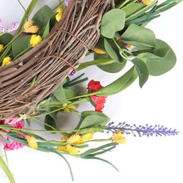 WINDUDU 24 Inch Summer Wreath for Front Door Artificial Eucalyptus Wreath Large Summer Lavender Floral Wreath Flower Wall Decor
