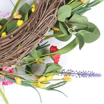 WINDUDU 24 Inch Summer Wreath for Front Door Artificial Eucalyptus Wreath Large Summer Lavender Floral Wreath Flower Wall Decor