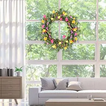 WINDUDU 24 Inch Summer Wreath for Front Door Artificial Eucalyptus Wreath Large Summer Lavender Floral Wreath Flower Wall Decor