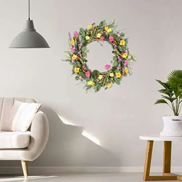 WINDUDU 24 Inch Summer Wreath for Front Door Artificial Eucalyptus Wreath Large Summer Lavender Floral Wreath Flower Wall Decor