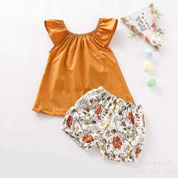 Yiner Toddler Baby Girl Summer Clothes Ruffle T-Shirt Tops+ Flower Shorts Set Casual Outfits
