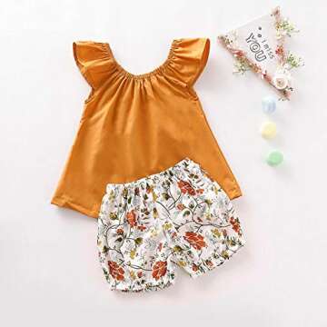 Yiner Toddler Baby Girl Summer Clothes Ruffle T-Shirt Tops+ Flower Shorts Set Casual Outfits