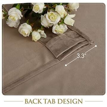 StangH Taupe Velvet Curtains 96 inches Long, Luxury Back Tab Thermal Insulated Room Darkening Window Drapes for Sliding Glass Door/Bedroom, W52 x L96, 2 Panels