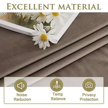 StangH Taupe Velvet Curtains 96 inches Long, Luxury Back Tab Thermal Insulated Room Darkening Window Drapes for Sliding Glass Door/Bedroom, W52 x L96, 2 Panels