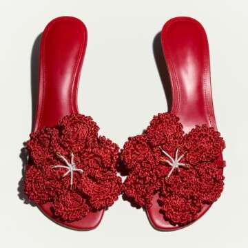 YIYA Women's Cute Flower Kitten Mules Heels Open Square Toe Floral Sandals Slip On Slide Summer Party Dress Shoes