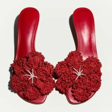 YIYA Women's Cute Flower Kitten Mules Heels Open Square Toe Floral Sandals Slip On Slide Summer Party Dress Shoes