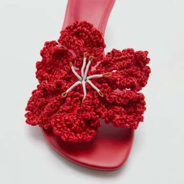 YIYA Women's Cute Flower Kitten Mules Heels Open Square Toe Floral Sandals Slip On Slide Summer Party Dress Shoes