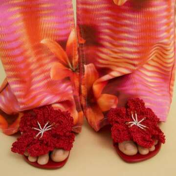 YIYA Women's Cute Flower Kitten Mules Heels Open Square Toe Floral Sandals Slip On Slide Summer Party Dress Shoes