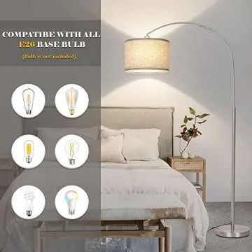 Arc Floor Lamp, Modern Floor Lamp for Living Room with Adjustable Head, Tall Pole Lamp with On/Off Pedal Switch, Over Couch Arched Tall Standing Light for Reading, Bedroom, Office (Silver)