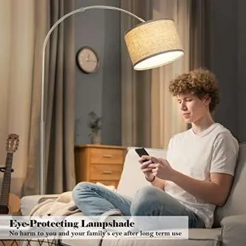 Arc Floor Lamp, Modern Floor Lamp for Living Room with Adjustable Head, Tall Pole Lamp with On/Off Pedal Switch, Over Couch Arched Tall Standing Light for Reading, Bedroom, Office (Silver)