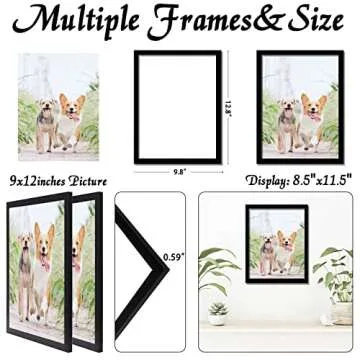 icariery 9x12 Picture Frame Set of 2, Black Photo Frames High Transparent Wall Gallery Desktop Horizontal Vertical for Canvas Collage Photo Poster Certificate 9 x 12 inches