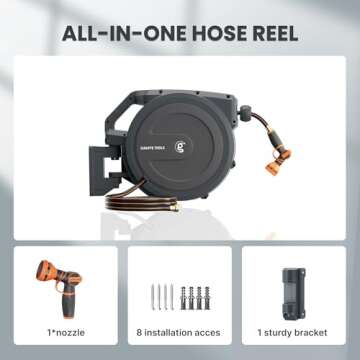 Giraffe Tools AW30 Garden Hose Reel Retractable 1/2" x 100 ft Wall Mounted Water Hose Reel Automatic...