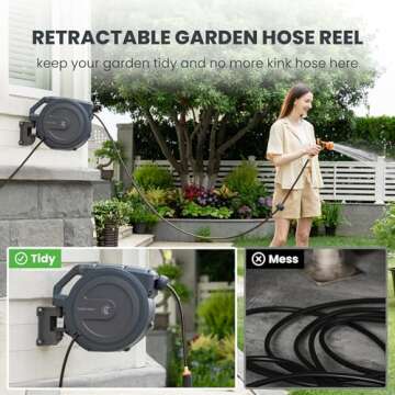 Giraffe Tools AW30 Garden Hose Reel Retractable 1/2" x 100 ft Wall Mounted Water Hose Reel Automatic Rewind, Any Length Lock, 100 ft, Dark Grey