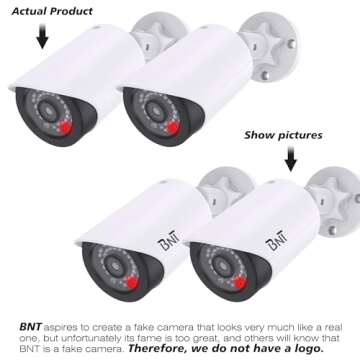 BNT Dummy Fake Security Camera, with One Red LED Light at Night, for Home and Businesses Security Indoor/Outdoor (2 Pack, White)