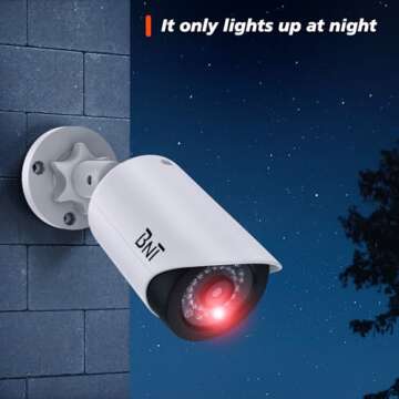 BNT Dummy Fake Security Camera, with One Red LED Light at Night, for Home and Businesses Security Indoor/Outdoor (2 Pack, White)