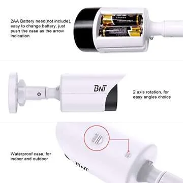 BNT Dummy Fake Security Camera, with One Red LED Light at Night, for Home and Businesses Security Indoor/Outdoor (2 Pack, White)