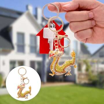 Operitacx Dragon Keychain Rhinestone Dragon Key Chain Inlaid Key Pendant Key Chain Decoration