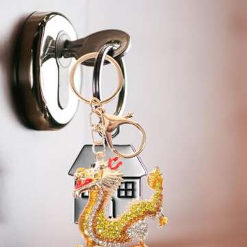 Operitacx Dragon Keychain Rhinestone Dragon Key Chain Inlaid Key Pendant Key Chain Decoration