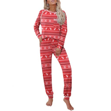 Ekouaer Pajamas Set for Women Soft Comfy Pjs Sets Long Sleeve Sleepwear Loungewear S-XXL