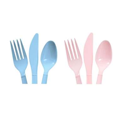 Heavy Duty Baby Blue & Light Pink Cutlery Sets for Parties