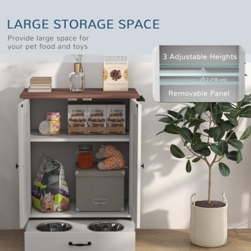 PawHut Dog Food Storage Cabinet with Hidden Bowls