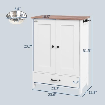 PawHut Dog Food Storage Cabinet with Hidden Bowls