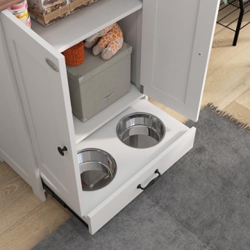 PawHut Dog Food Storage Cabinet with Hidden Bowls