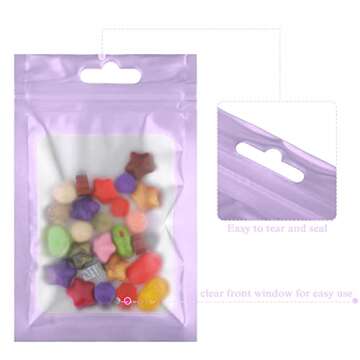 Boao 100 Pieces Resealable Foil Food Storage Bags with Clear Window Coffee Beans Candy Packaging Pouch for Food Small Business Supplies for Jewelry Self Sealed Storage Bags(3 x 4.7 Inch,Light Purple)