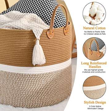 KAKAMAY Large Cotton Rope Blanket Basket for All Ages