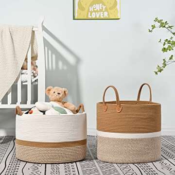 KAKAMAY Large Cotton Rope Blanket Basket for All Ages