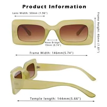 COASION Retro Vintage Rectangle Sunglasses for Women Trendy Funky Glasses Green Purple Black Orange Frame (Green/Brown)
